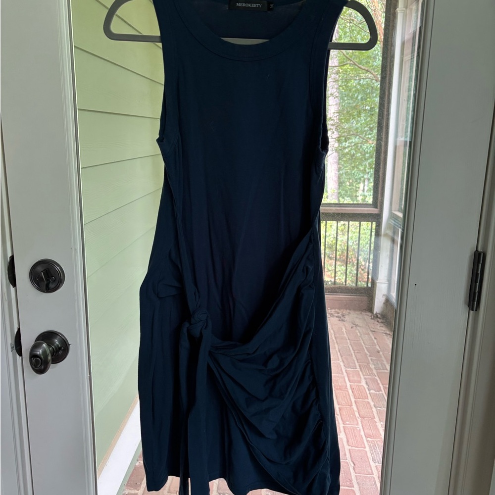 Blue Sleeveless Crew Neck Sheath Mini Dress